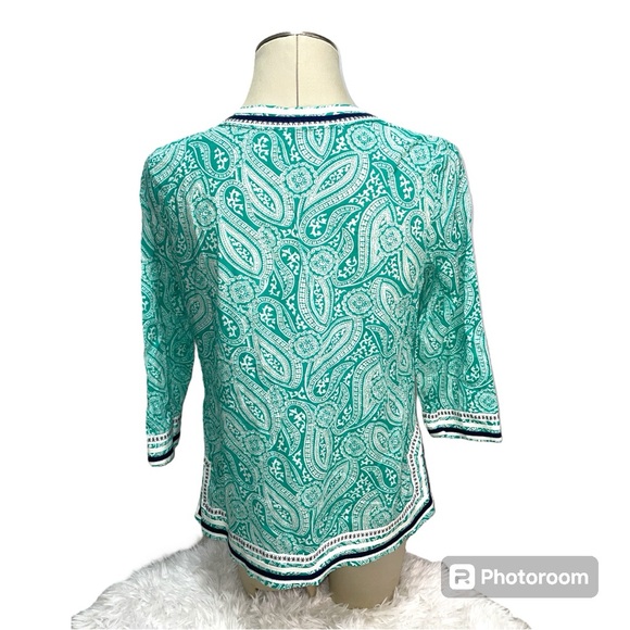 Talbots Paisley Print Cotton Embroidered Tunic Blouse Top Women's Size MP - Picture 3 of 10
